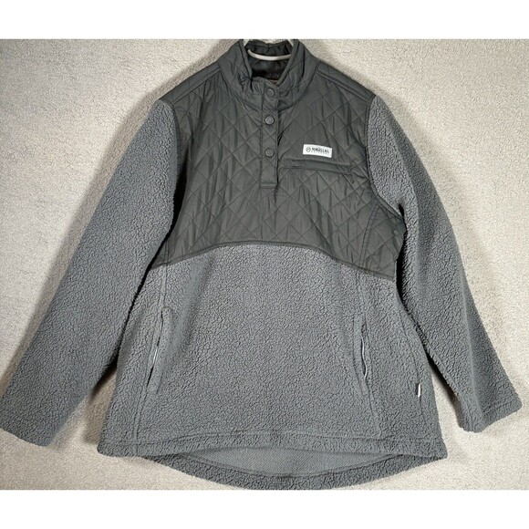 Magellan Outdoors Women’s Size L Grey Pull Over Jacket Sherpa Quilted Fleece - Picture 1 of 10